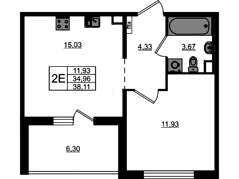 1-комнатная квартира 38.11 м², 4/12 эт., ЖК «ЛесART»