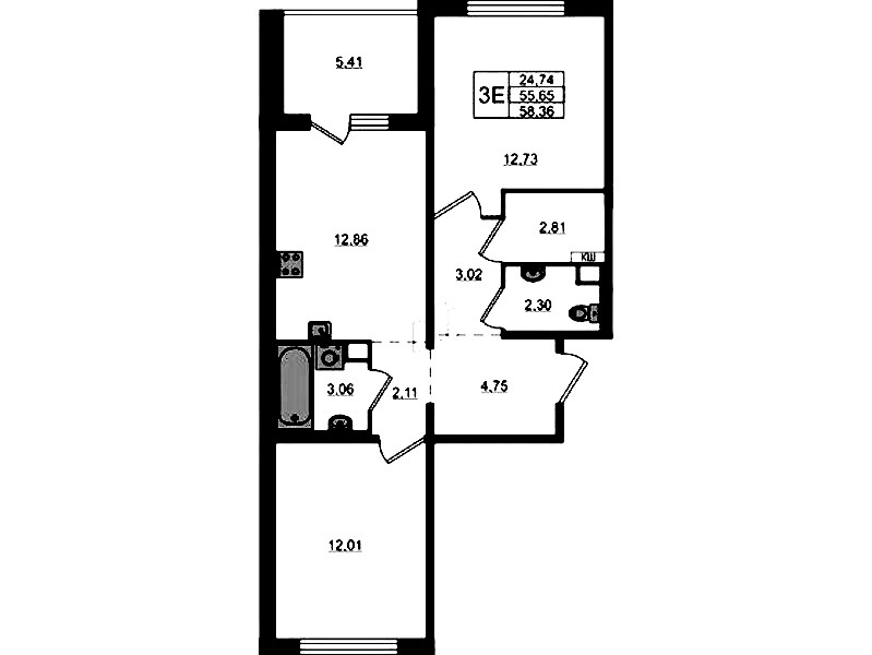 2-комнатная квартира 58.36 м², 6/12 эт., ЖК «ЛесART»