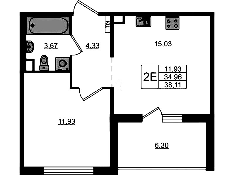 1-комнатная квартира 38.11 м², 9/12 эт., ЖК «ЛесART»