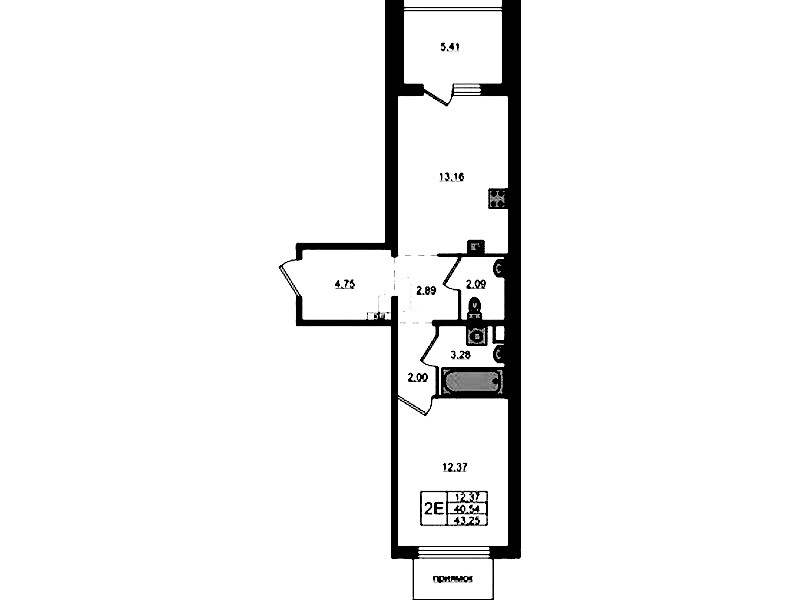 1-комнатная квартира 43.25 м², 1/12 эт., ЖК «ЛесART»