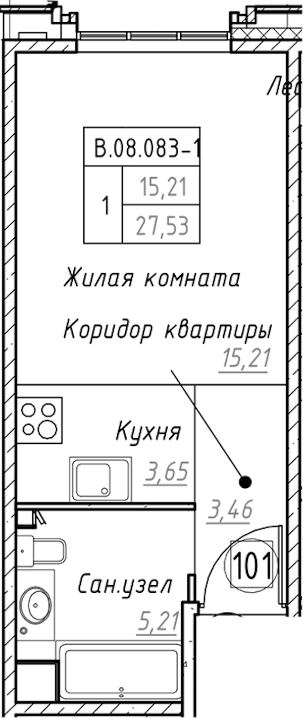 Квартира студия 27.53 м², 8/9 эт., ЖК «Akzent»