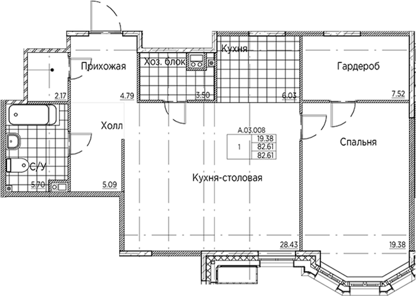1-комнатная квартира 82.61 м², 3/6 эт., ЖК «AMO»