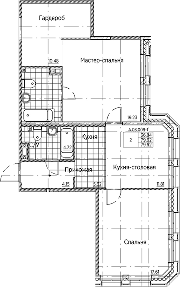 2-комнатная квартира 79.62 м², 3/6 эт., ЖК «AMO»