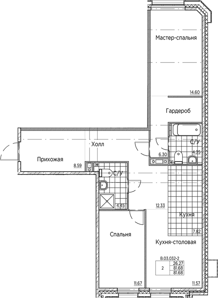2-комнатная квартира 81.68 м², 3/6 эт., ЖК «AMO»