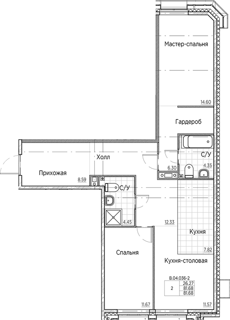 2-комнатная квартира 81.68 м², 4/6 эт., ЖК «AMO»