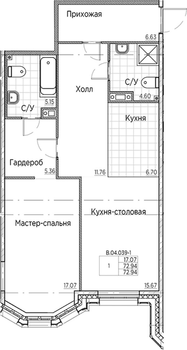 1-комнатная квартира 72.94 м², 4/6 эт., ЖК «AMO»