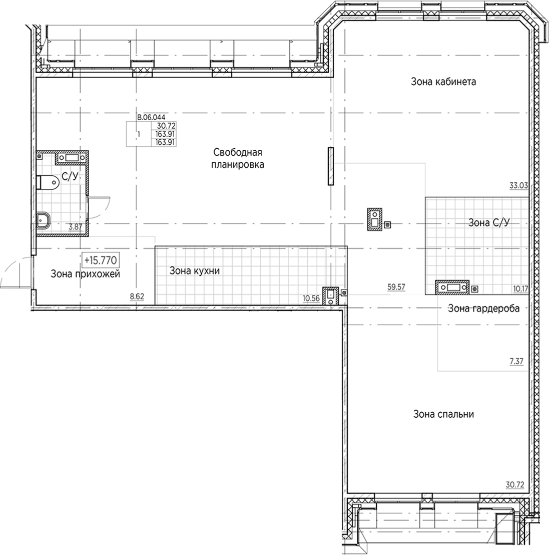 Квартира со свободной планировкой 163.91 м², 6/6 эт., ЖК «AMO»