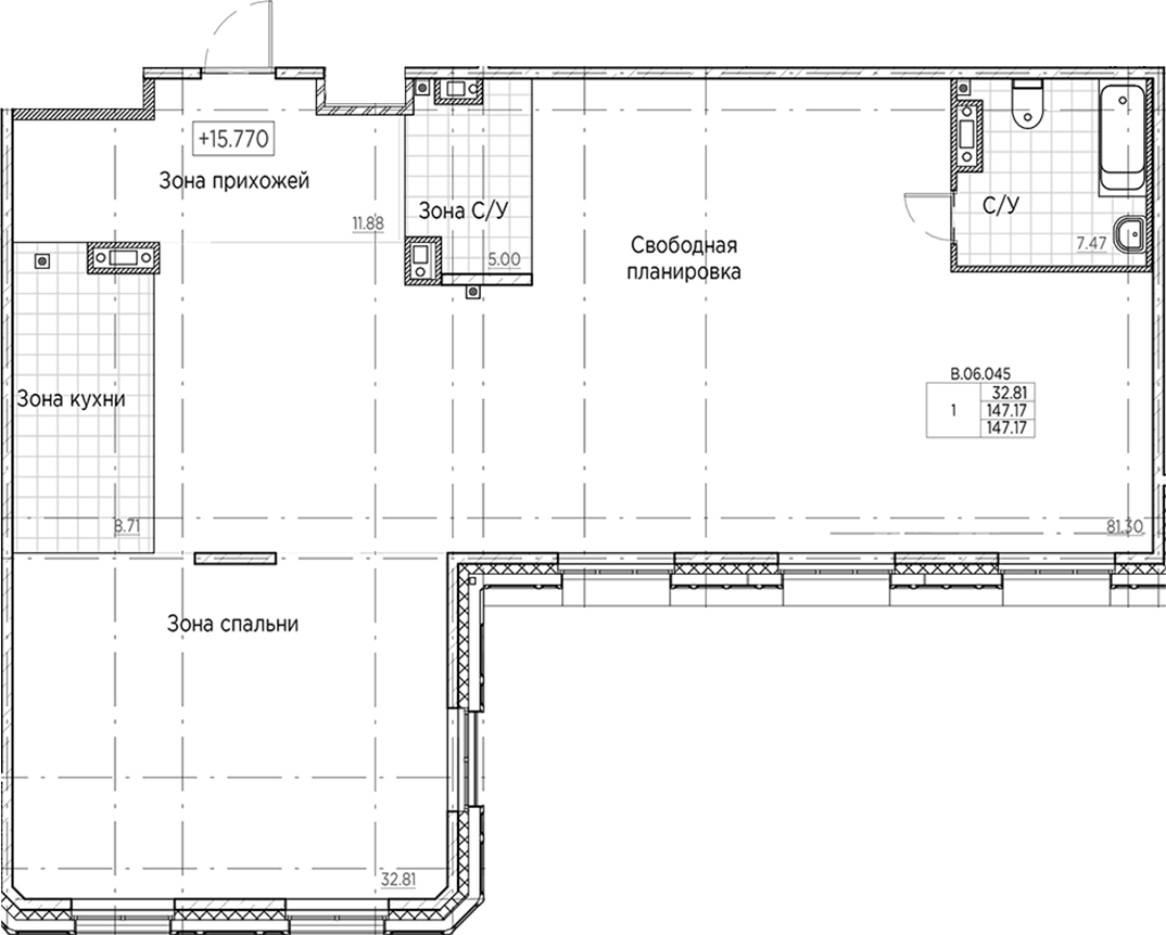 Квартира со свободной планировкой 147.17 м², 6/6 эт., ЖК «AMO»
