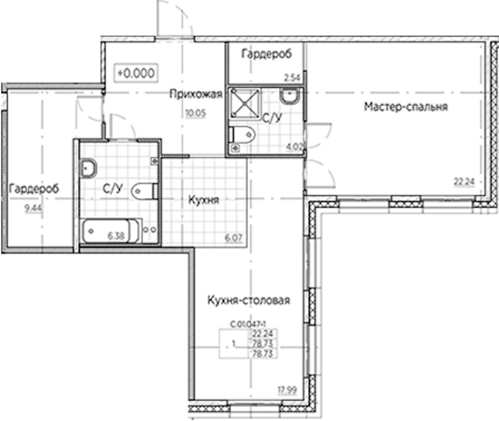 1-комнатная квартира 78.73 м², 1/6 эт., ЖК «AMO»