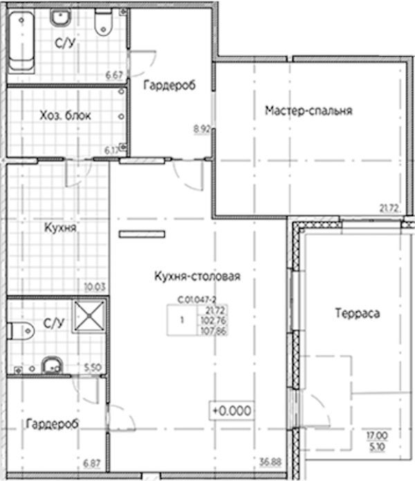 1-комнатная квартира 107.86 м², 1/6 эт., ЖК «AMO»