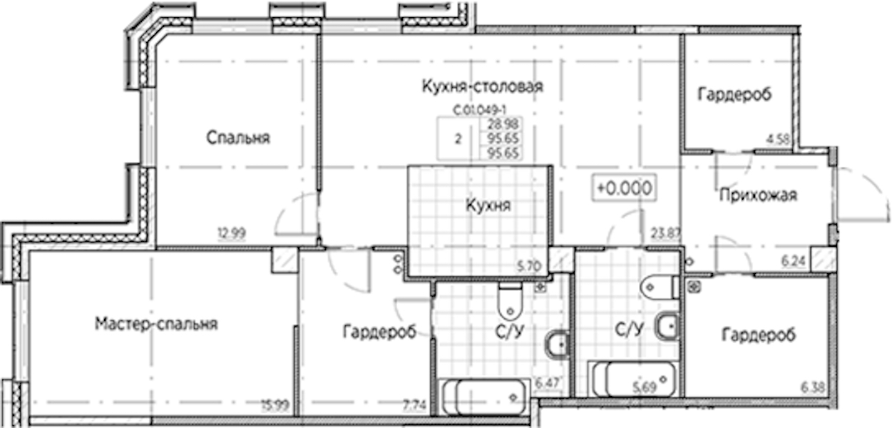 2-комнатная квартира 95.65 м², 1/6 эт., ЖК «AMO»