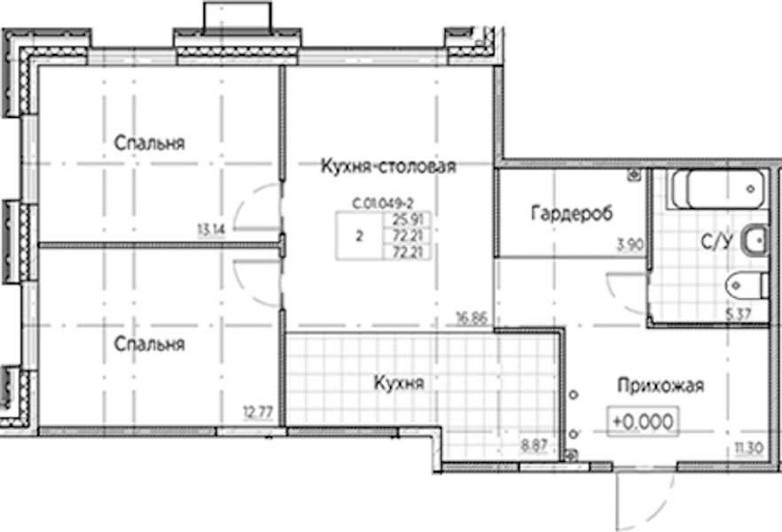 2-комнатная квартира 72.21 м², 1/6 эт., ЖК «AMO»