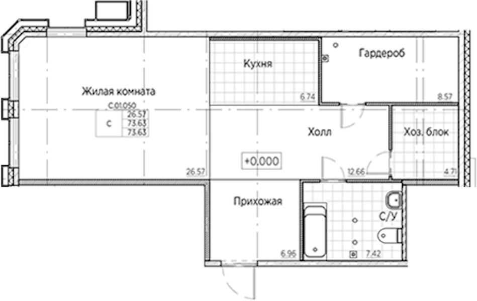 Квартира студия 73.63 м², 1/6 эт., ЖК «AMO»
