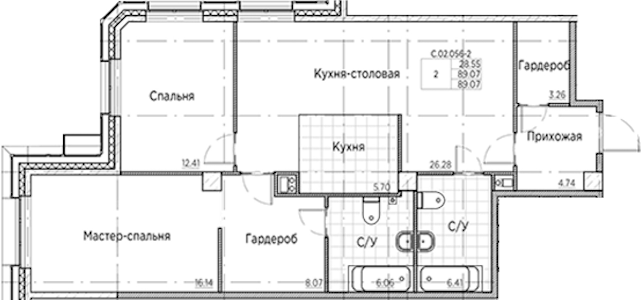 2-комнатная квартира 89.07 м², 2/6 эт., ЖК «AMO»