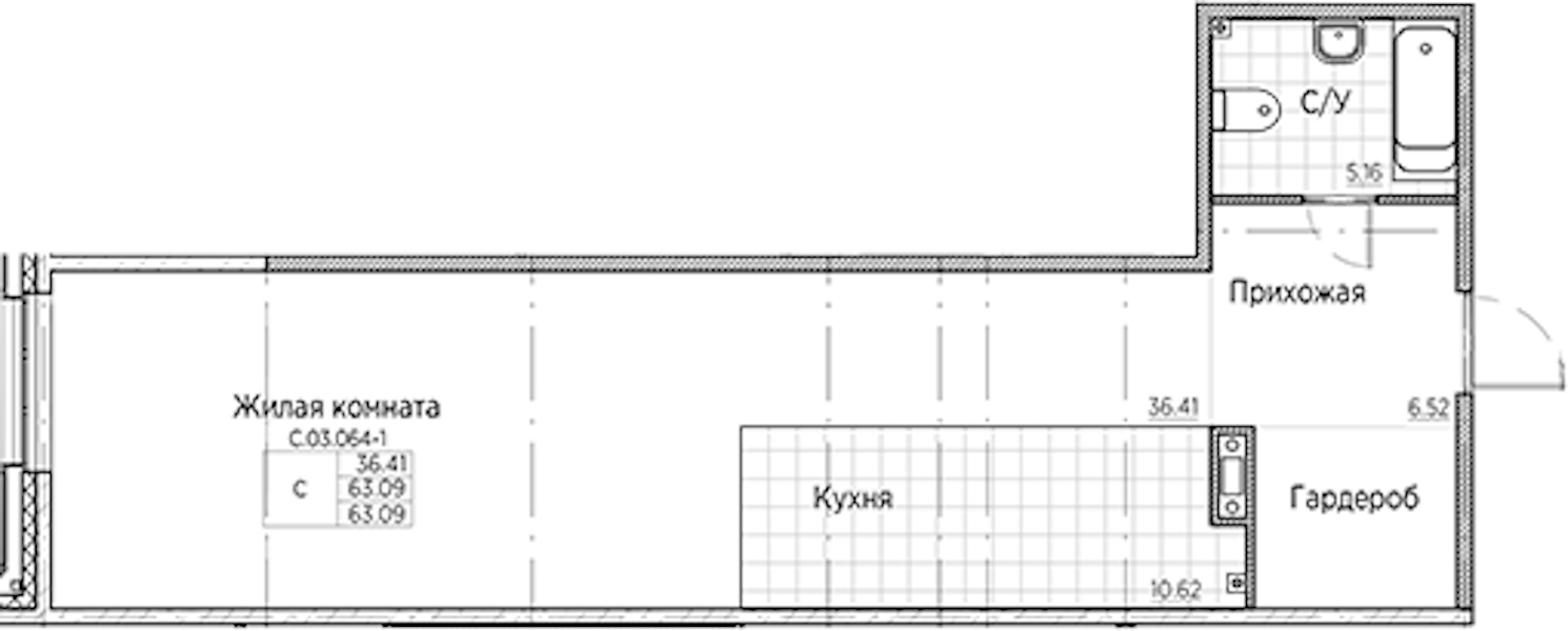 Квартира студия 63.09 м², 3/6 эт., ЖК «AMO»