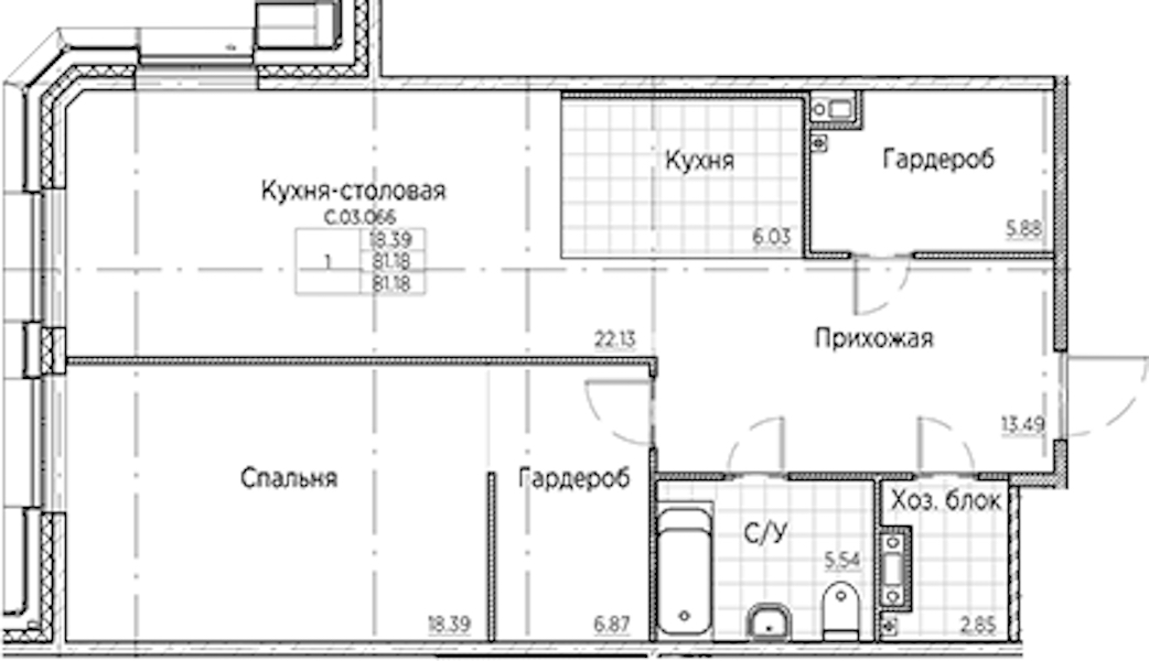 1-комнатная квартира 81.18 м², 3/6 эт., ЖК «AMO»
