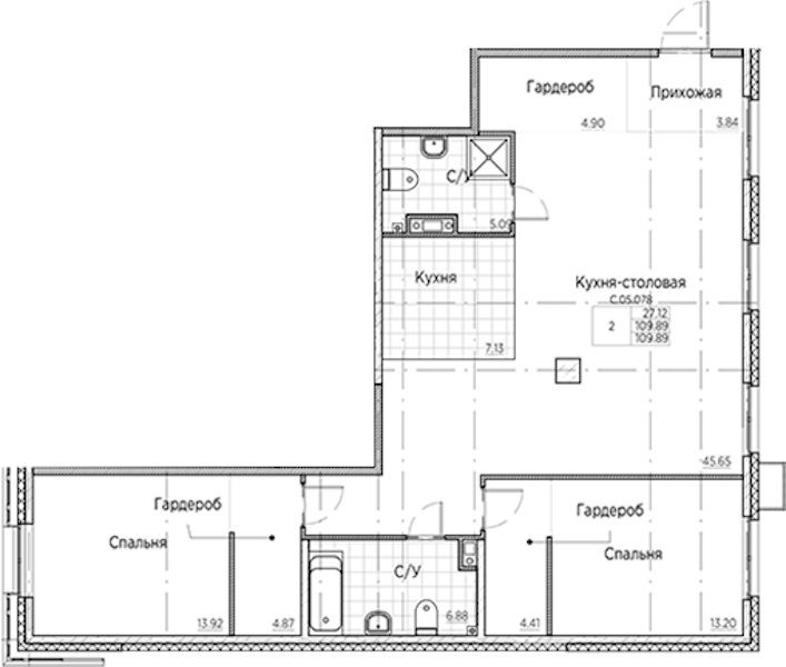 2-комнатная квартира 109.89 м², 5/6 эт., ЖК «AMO»