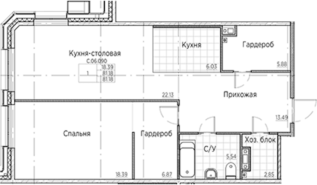 1-комнатная квартира 81.18 м², 6/6 эт., ЖК «AMO»