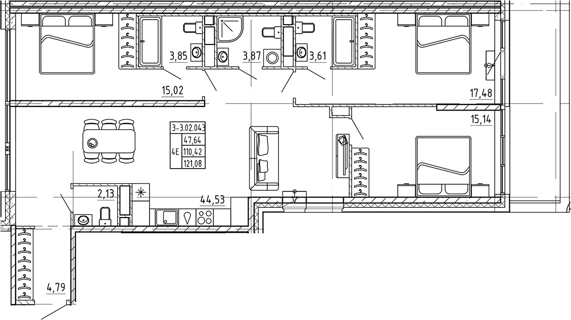 3-комнатная квартира 121.08 м², 2/7 эт., ЖК «AVANT»