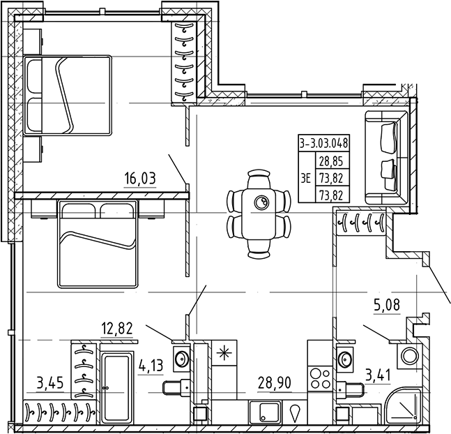 2-комнатная квартира 73.82 м², 3/7 эт., ЖК «AVANT»