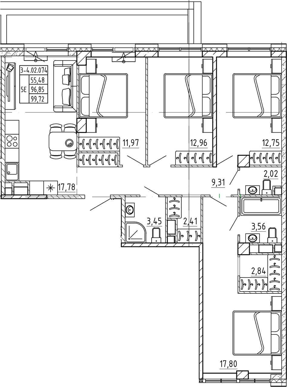 4-комнатная квартира 99.72 м², 2/8 эт., ЖК «AVANT»