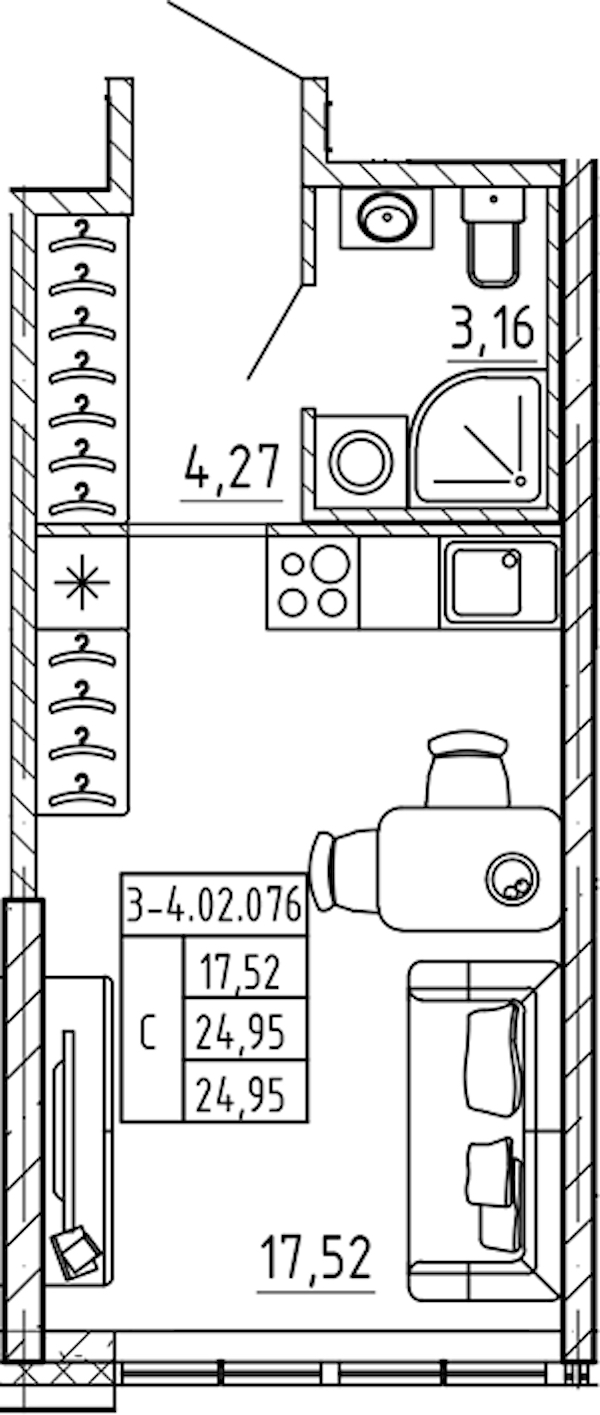 Квартира студия 24.95 м², 2/8 эт., ЖК «AVANT»