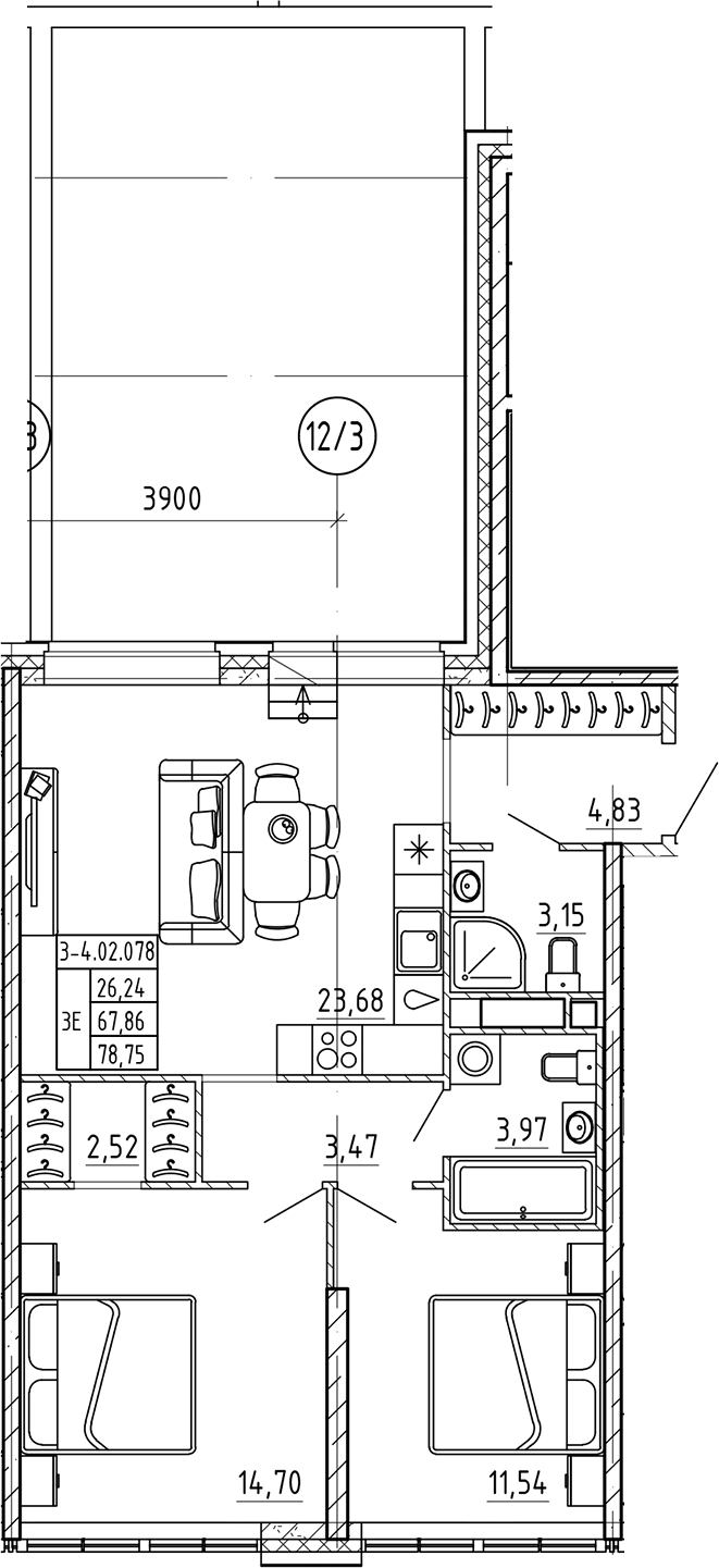 2-комнатная квартира 78.75 м², 2/8 эт., ЖК «AVANT»