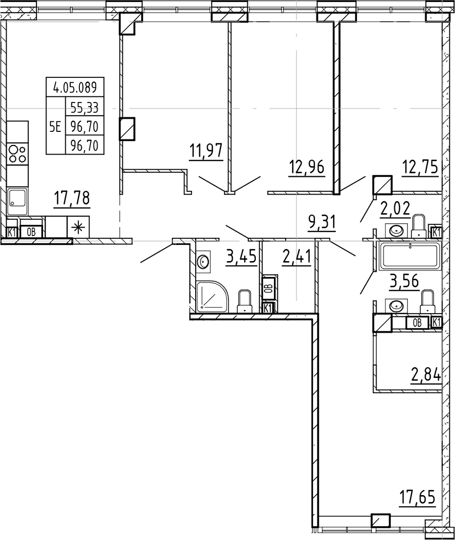 4-комнатная квартира 96.7 м², 5/8 эт., ЖК «AVANT»