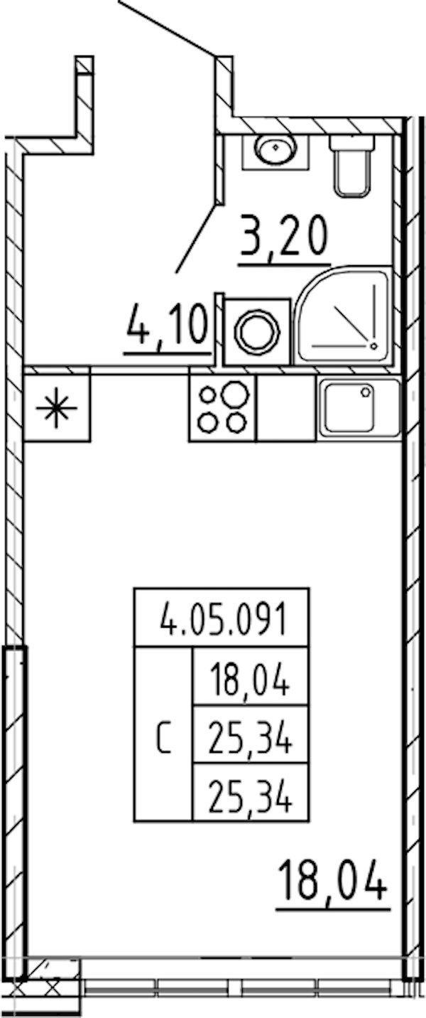 Квартира студия 25.34 м², 5/8 эт., ЖК «AVANT»