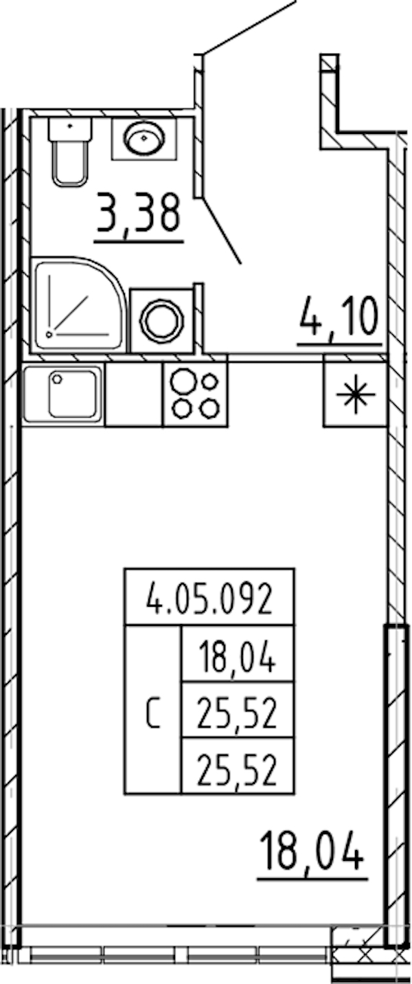 Квартира студия 25.52 м², 5/8 эт., ЖК «AVANT»