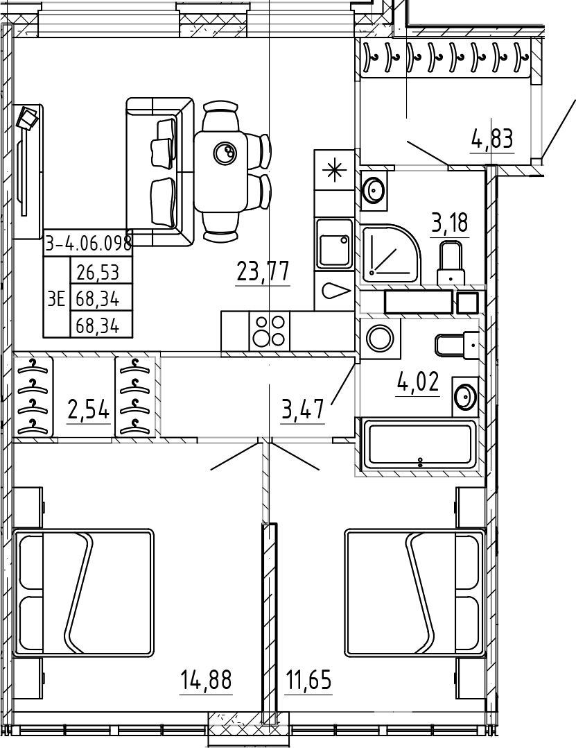 2-комнатная квартира 68.34 м², 6/8 эт., ЖК «AVANT»