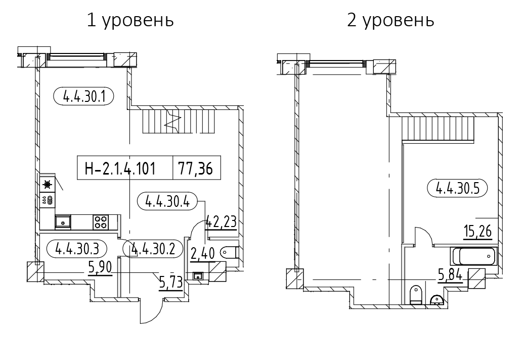 1-комнатная квартира 77.36 м², 4/3 эт., ЖК «AVANT»