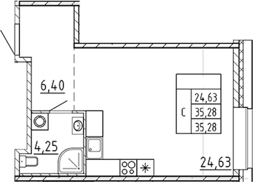 Квартира студия 35.28 м², 1/9 эт., ЖК «AVANT»