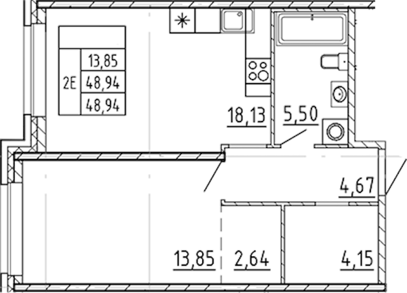 1-комнатная квартира 48.94 м², 2/9 эт., ЖК «AVANT»