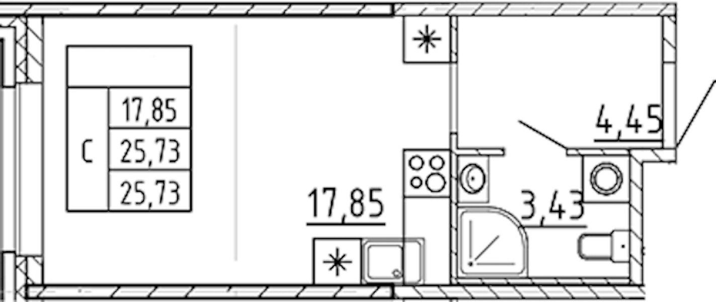 Квартира студия 25.73 м², 2/9 эт., ЖК «AVANT»