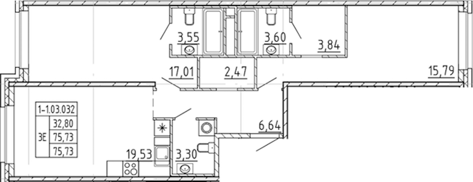 2-комнатная квартира 75.73 м², 3/9 эт., ЖК «AVANT»