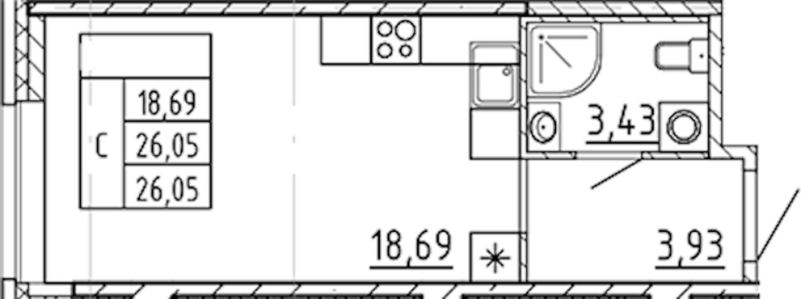 Квартира студия 26.05 м², 1/9 эт., ЖК «AVANT»