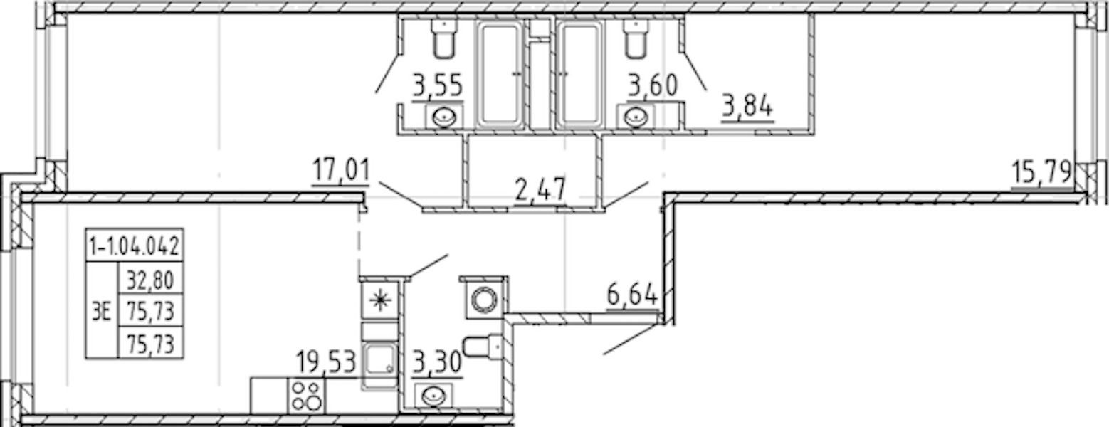 2-комнатная квартира 75.73 м², 4/9 эт., ЖК «AVANT»