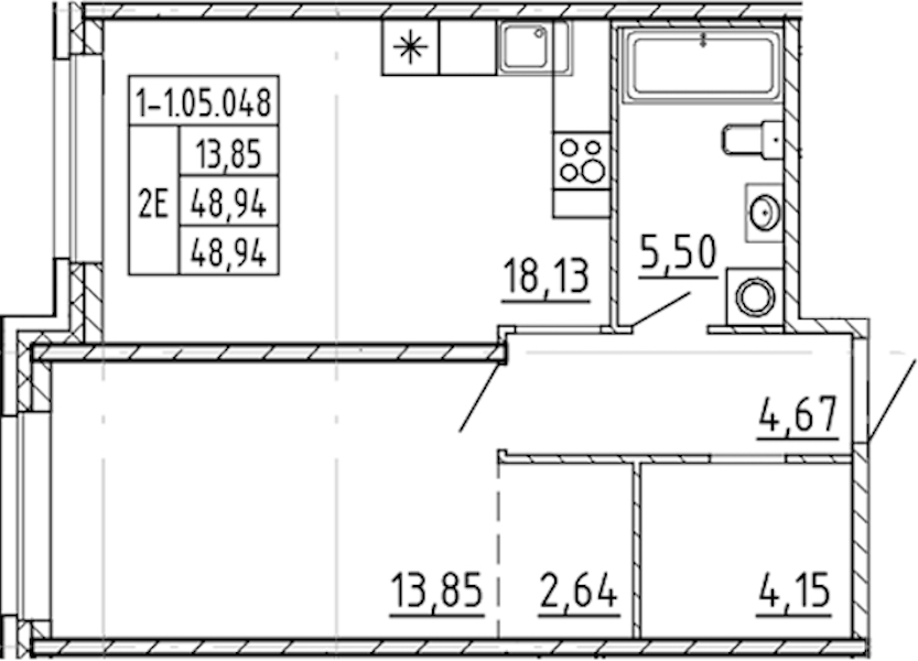 1-комнатная квартира 48.94 м², 5/9 эт., ЖК «AVANT»