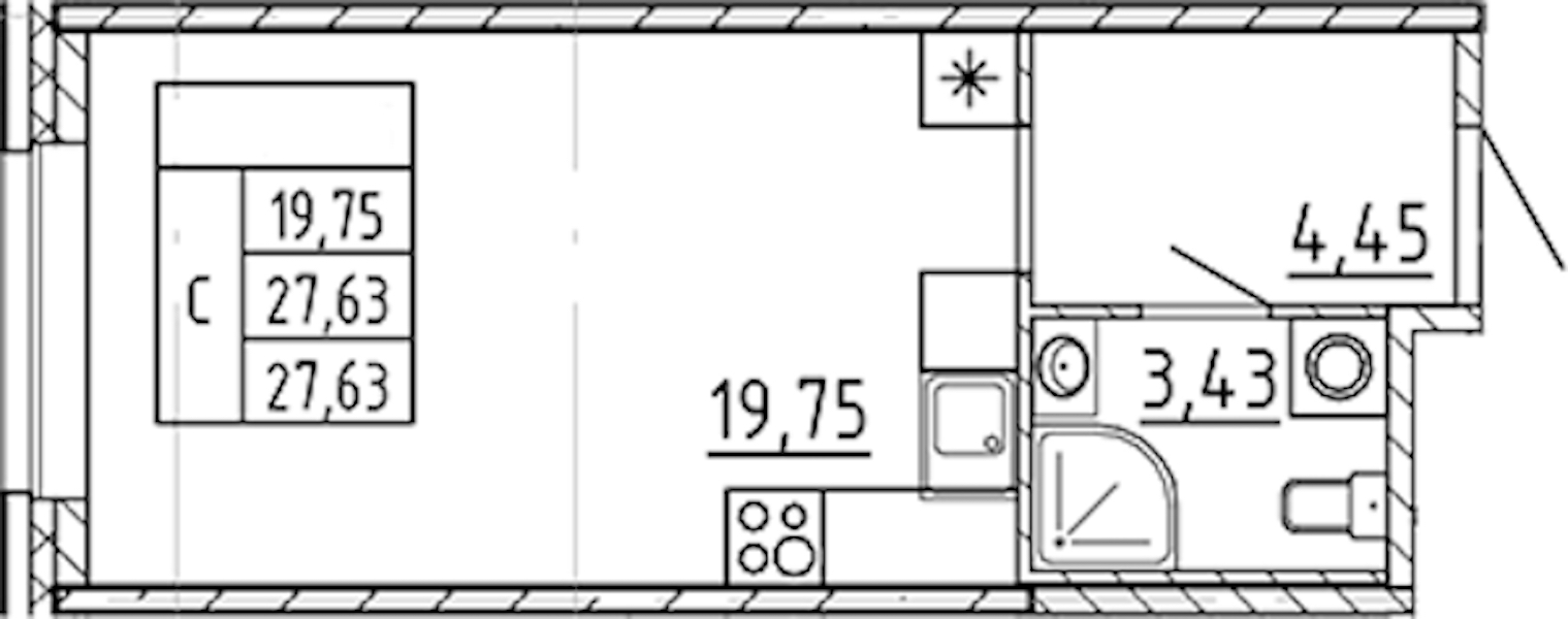 Квартира студия 27.63 м², 1/9 эт., ЖК «AVANT»