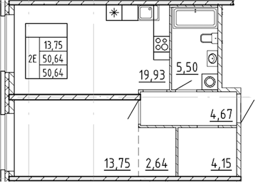 1-комнатная квартира 50.64 м², 1/9 эт., ЖК «AVANT»