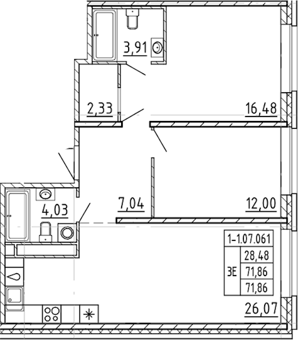 2-комнатная квартира 71.86 м², 7/9 эт., ЖК «AVANT»