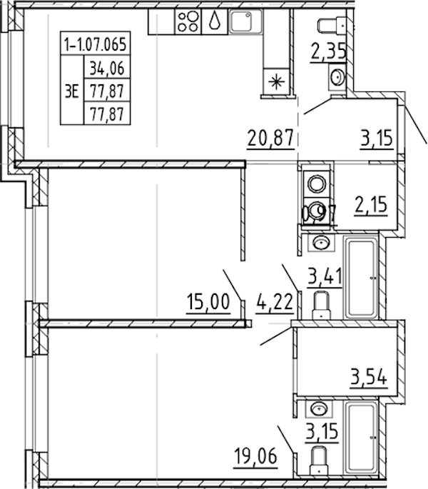 2-комнатная квартира 77.87 м², 7/9 эт., ЖК «AVANT»