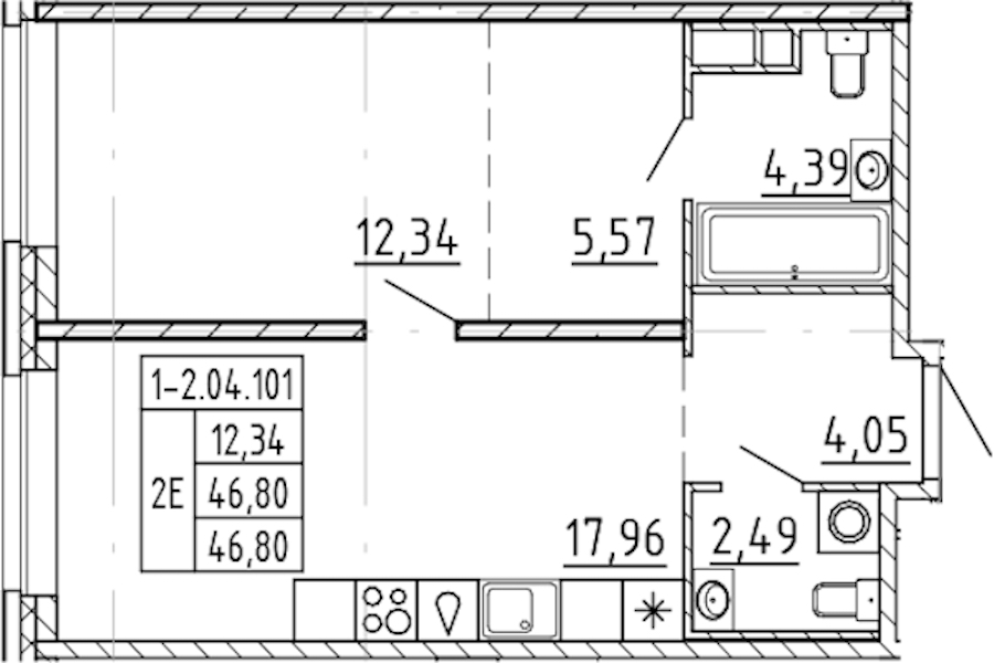 1-комнатная квартира 46.8 м², 4/9 эт., ЖК «AVANT»