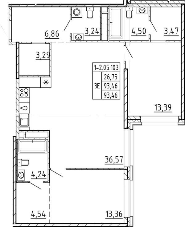 2-комнатная квартира 93.46 м², 5/9 эт., ЖК «AVANT»