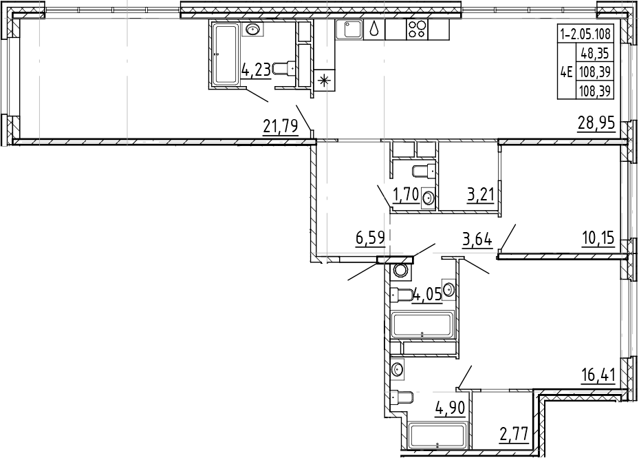 3-комнатная квартира 108.39 м², 5/9 эт., ЖК «AVANT»