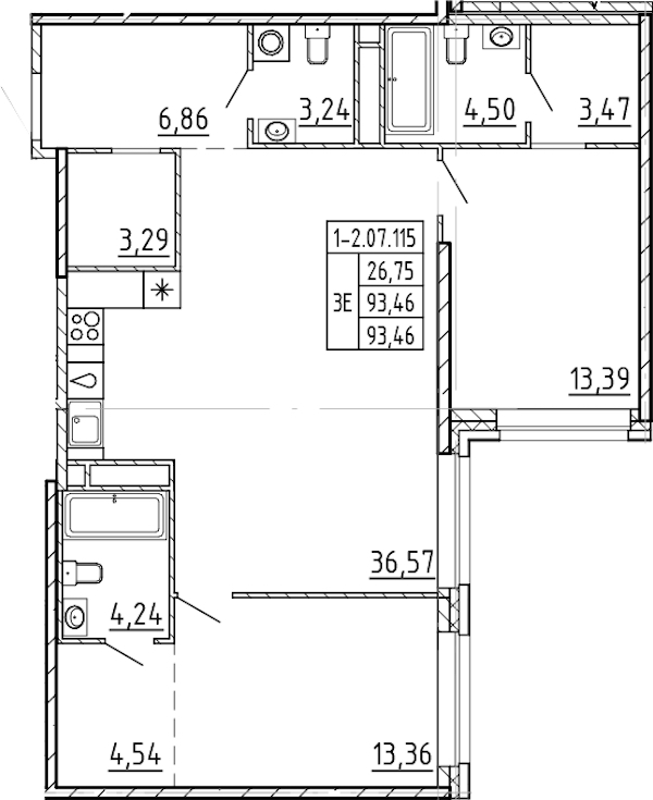 2-комнатная квартира 93.46 м², 7/9 эт., ЖК «AVANT»