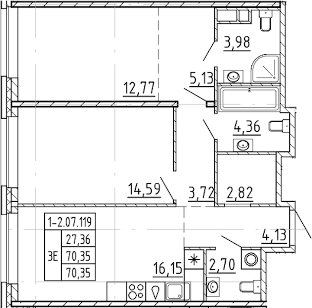 2-комнатная квартира 70.35 м², 7/9 эт., ЖК «AVANT»