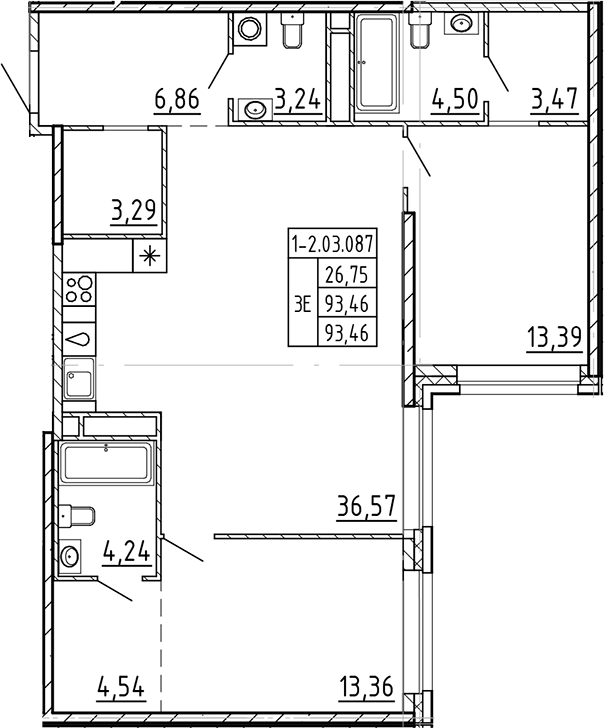2-комнатная квартира 93.46 м², 3/9 эт., ЖК «AVANT»