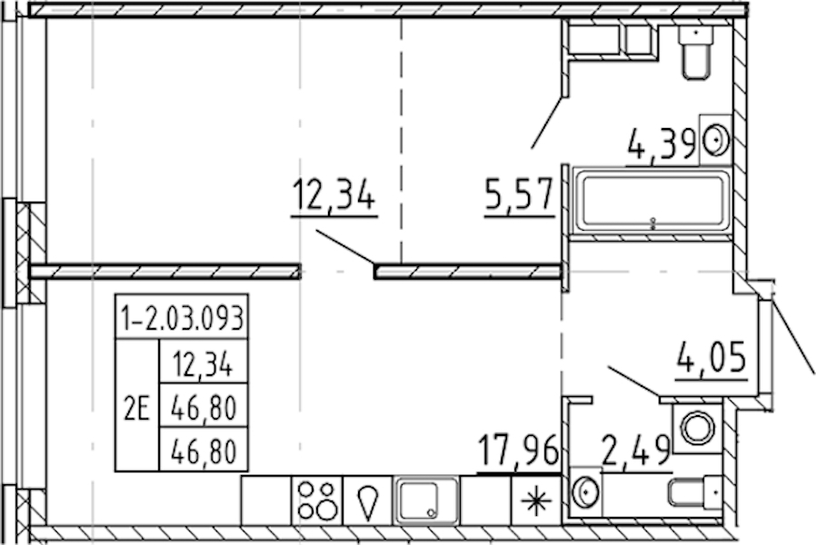 1-комнатная квартира 46.8 м², 3/9 эт., ЖК «AVANT»